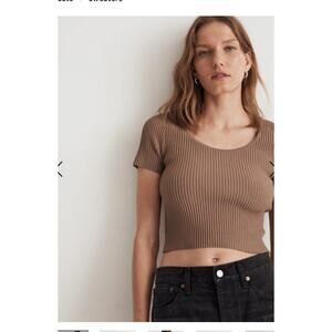 Madewell Ribbed Knit crop top sq neck casual chic minimalist baby t shirt